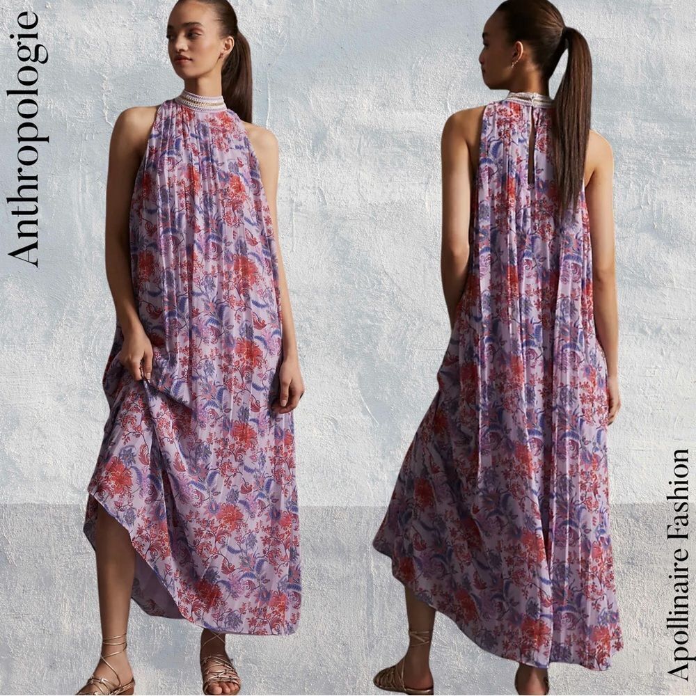 Anthropologie Purple Floral Maxi Dress